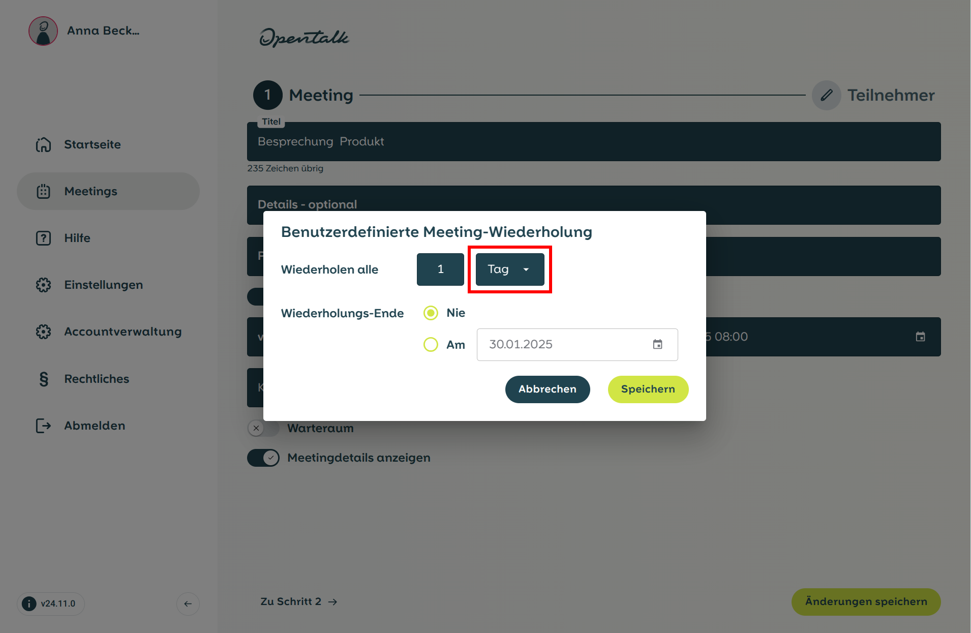 Custom recurring meetings