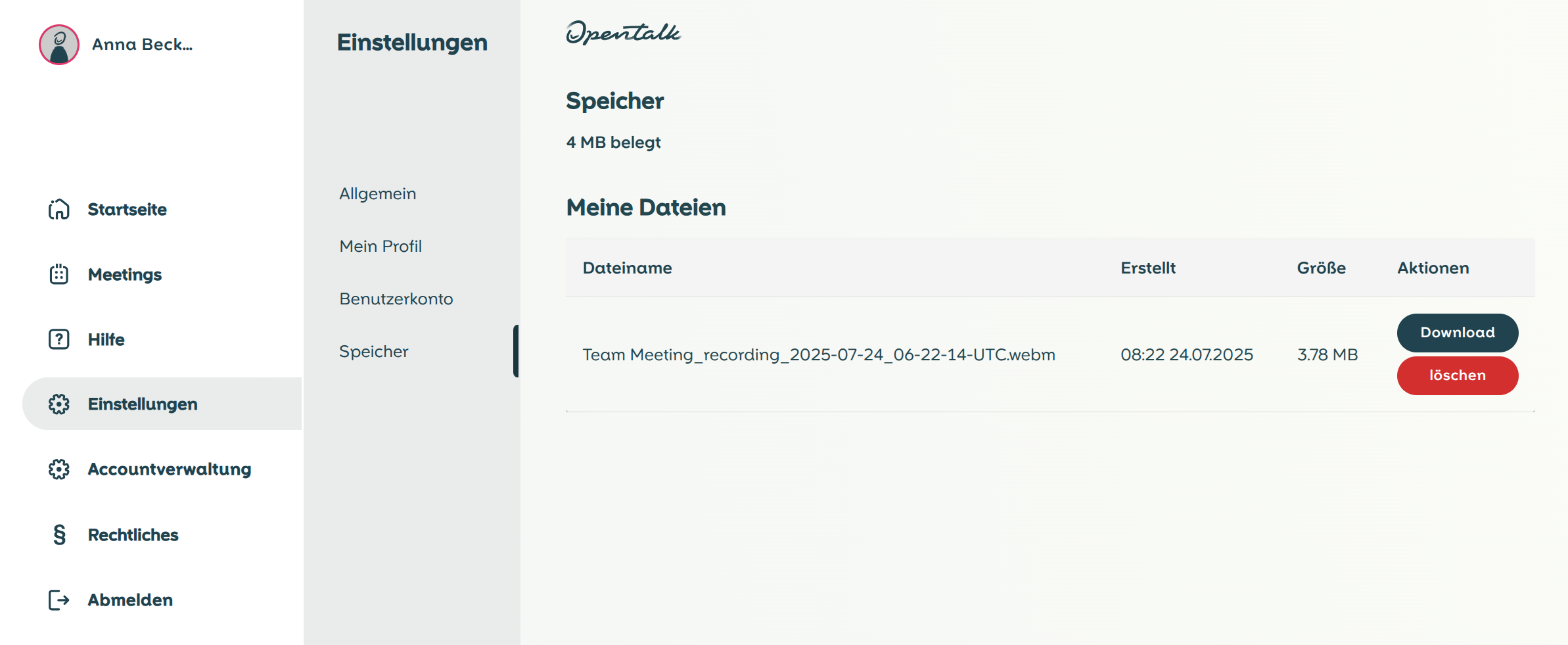 Aufnahme Speicher