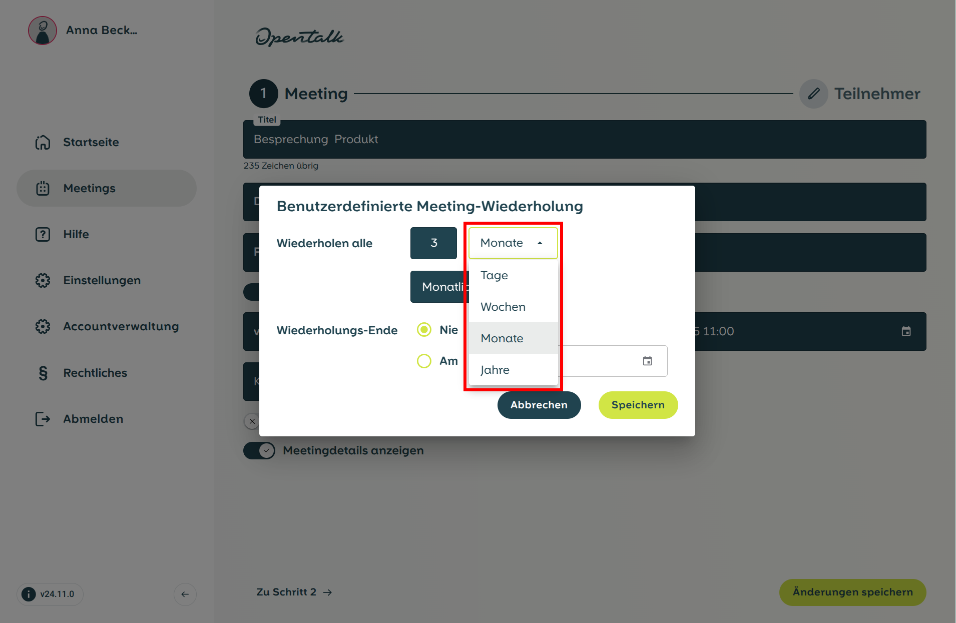 Custom timeframe