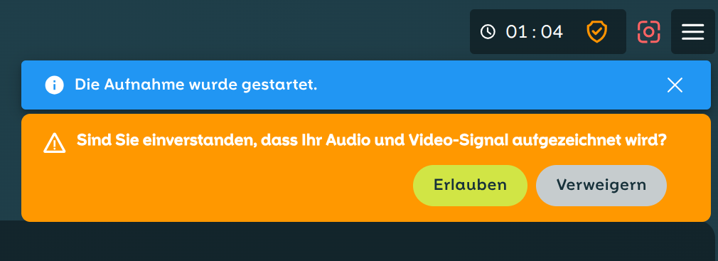 Aufnahme bestätigen